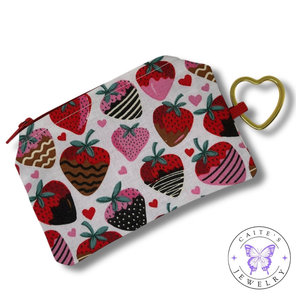 Handmade Coin Purse with a Chocolate Covered Strawberries Fabric